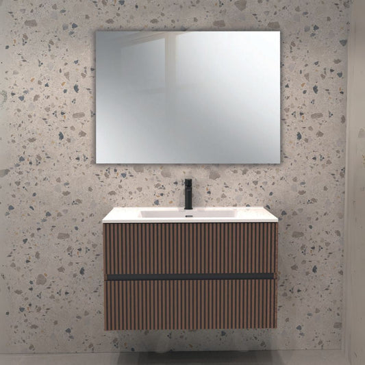 Mobile da bagno sospeso Belfast con due cassetti colore noce effetto cannettato Effezeta