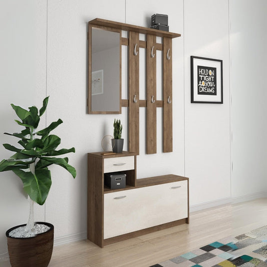 Mobile ingresso Rudolf con scarpiera colore noce eastwood e spatolato Effezeta