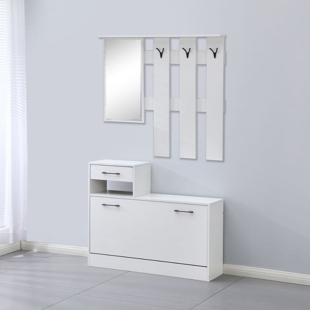 Mobile ingresso Rudolf XL con specchio e scarpiera colore bianco con maniglie nere Effezeta