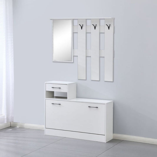 Mobile ingresso Rudolf XL con specchio e scarpiera colore bianco con maniglie nere Effezeta
