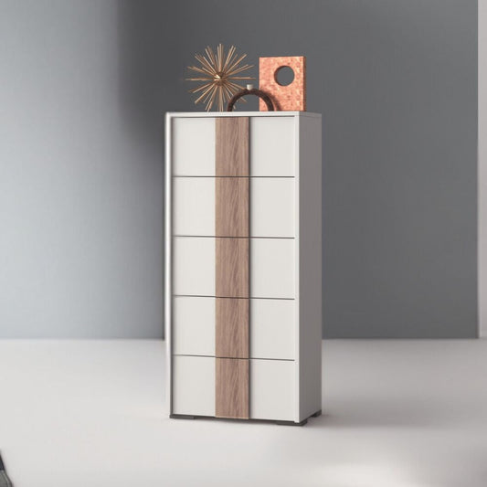 Settimino Kross 5 cassetti in bianco nuvola top mat e maniglione noce america Effezeta